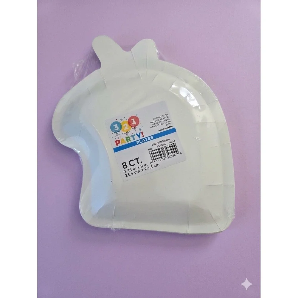 321 Party! Starry Unicorns Unicorn Shaped Decorative Paper Plates 8ct 9.25in